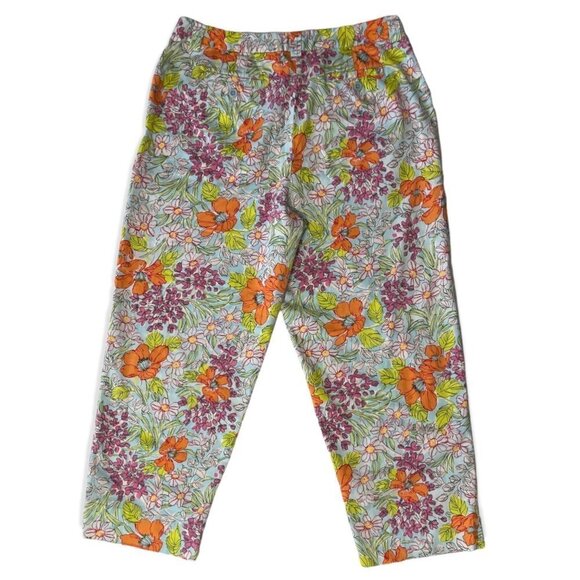 TALBOTS Women's Stretch Cropped Pants Size 14 Colorful Floral Brushed Cotton EUC - Picture 2 of 8